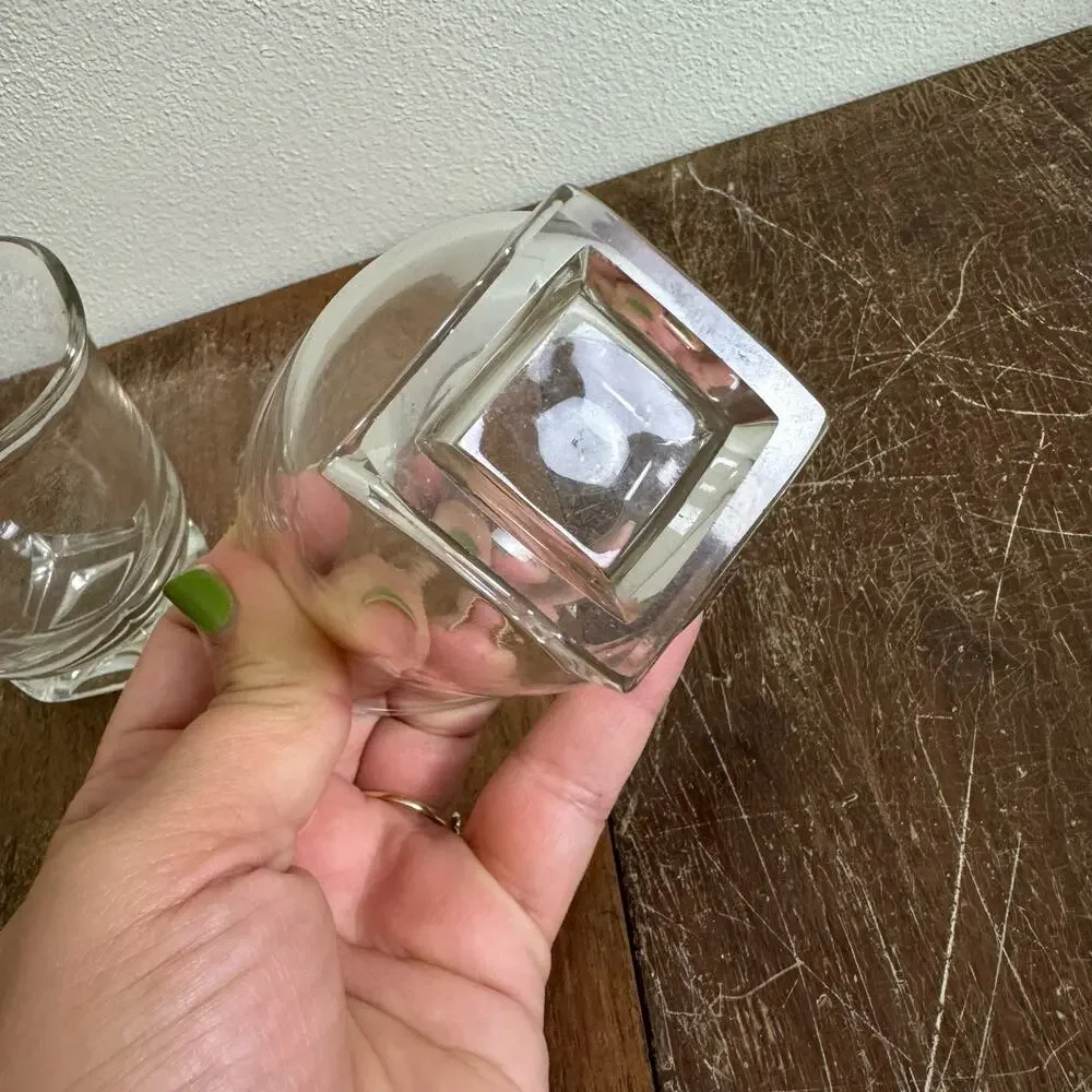 Cambridge Vintage MCM Square Base Clear Glass Sugar and Creamer‎ Set